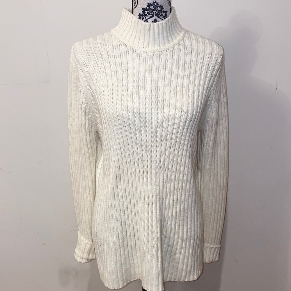 Y2K Classic Elements Cream Ribbed Mocked Turtleneck Sweater Size Large